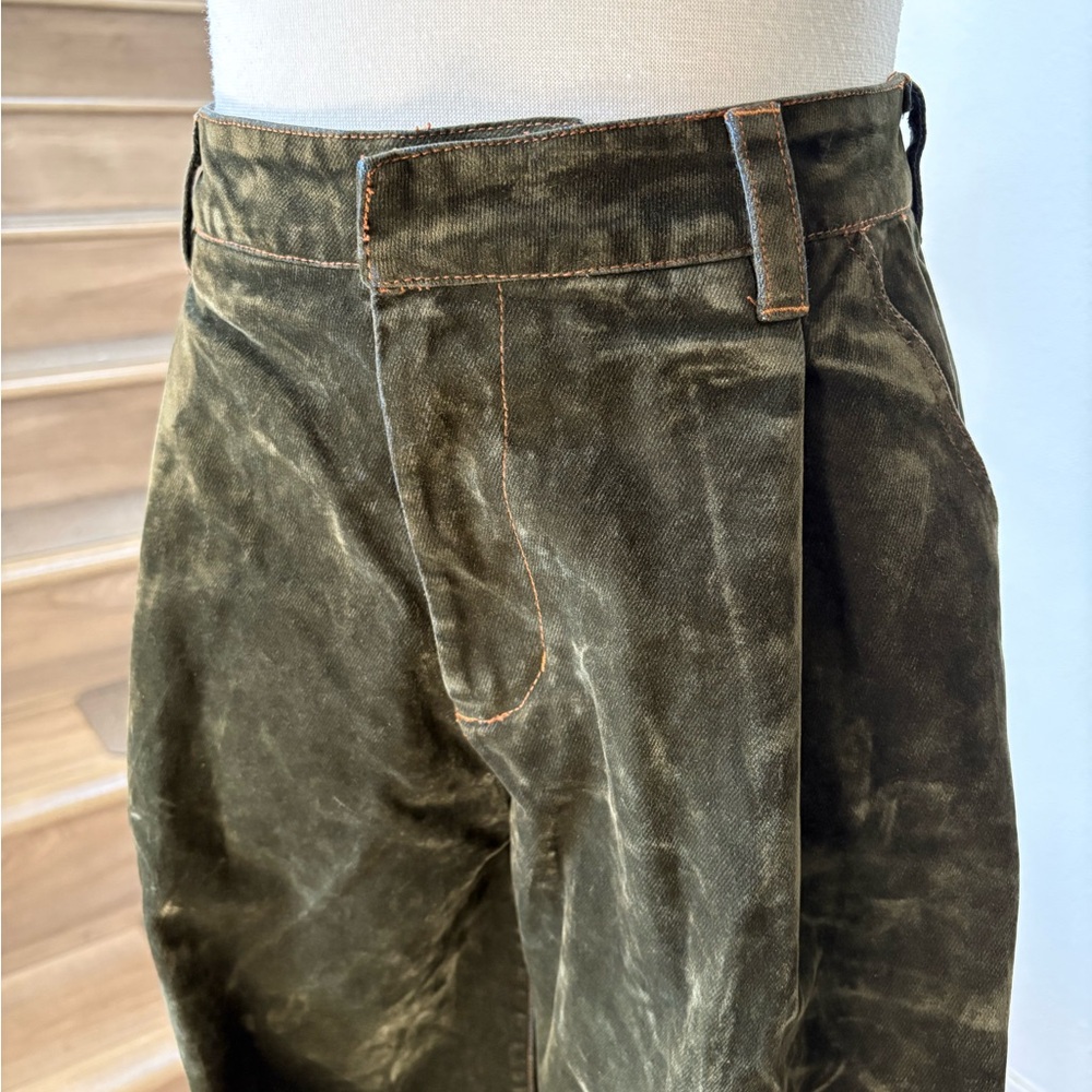 En Saison Olive Green Wide-Leg Velvet Pants